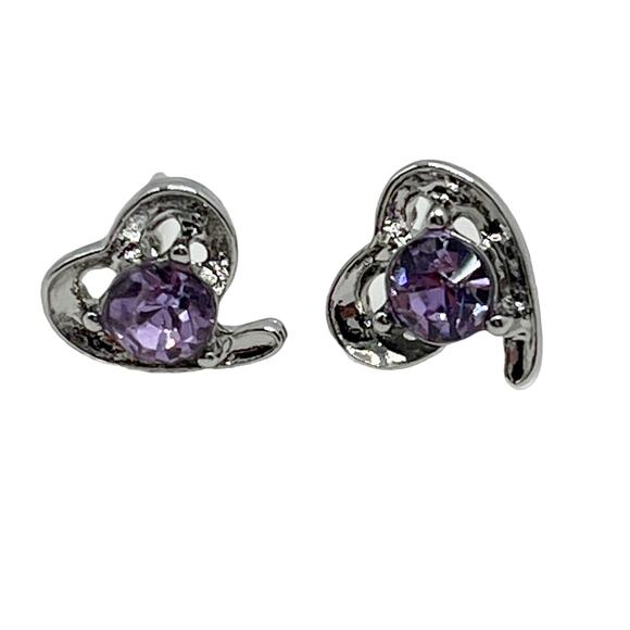 Earring Fashion Jewelry Heart Earrings in Silver and Purple - Picture 5 of 7